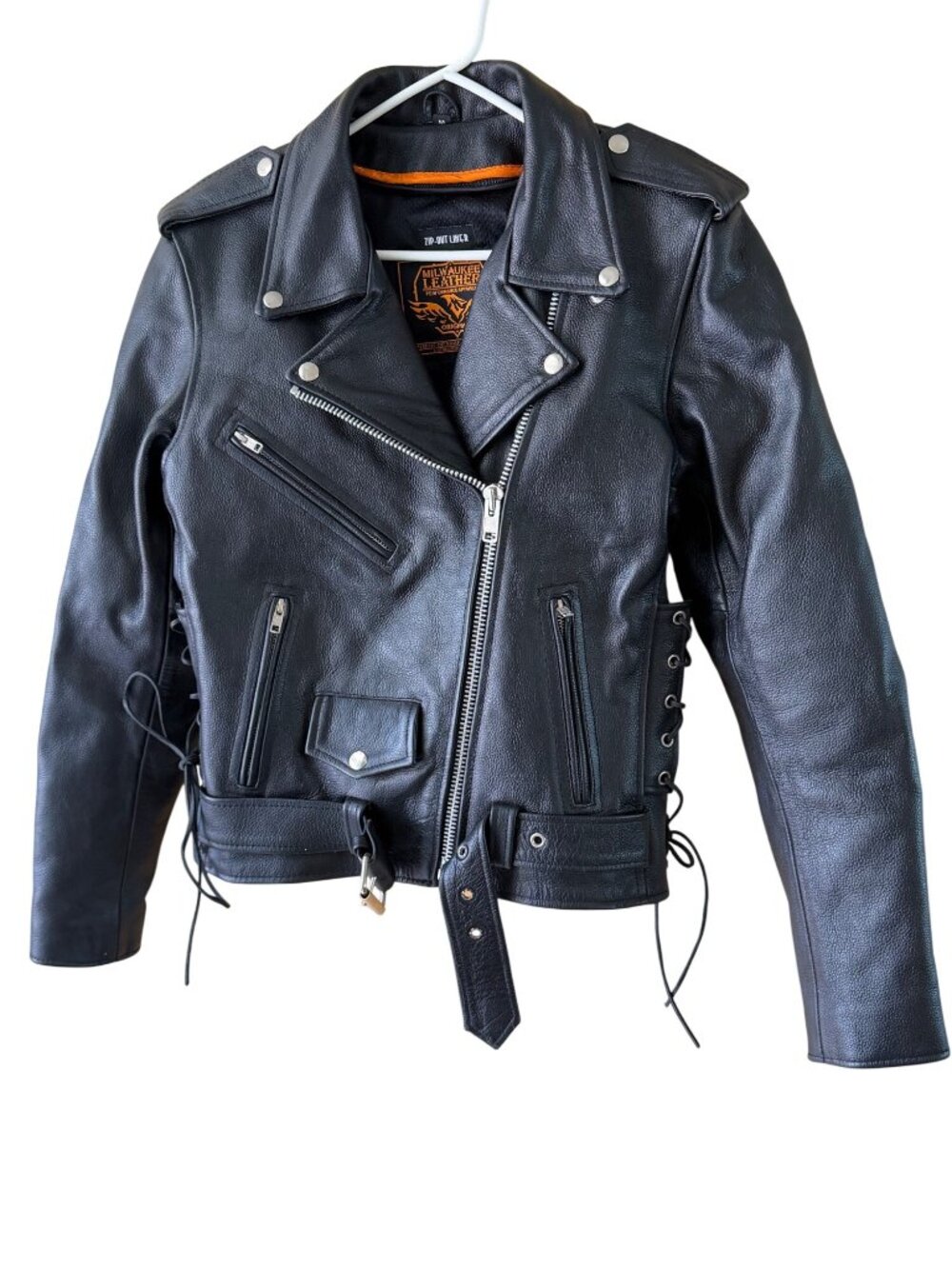 Milwaukee Leather Womens Side Lace Motorcycle Jacket Size M Black Leather Biker